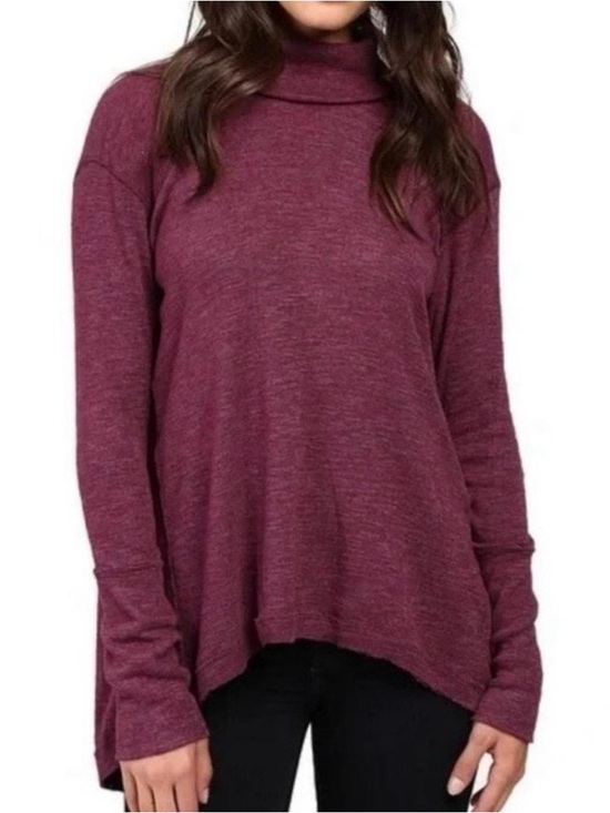 We The Free Tops - We the Free People Split Back Turtleneck Longline Top High Purple Short Womens S